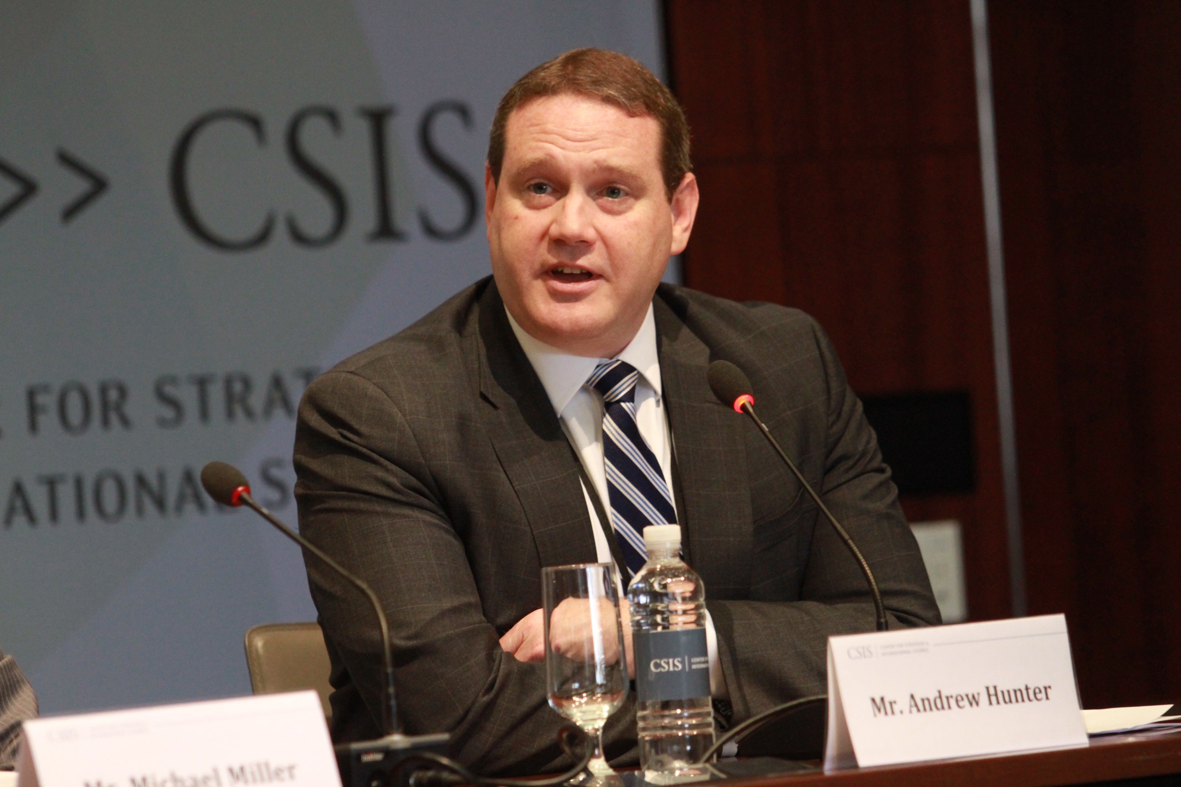 Andrew Hunter speaks at a panel discussion on "strengthening alliances and partnerships through defense cooperation" at the Center for Strategic and International Studies on March 16, 2018. Hunter, director of the defense-industrial initiatives group and a senior fellow in the international security program at CSIS, is President Joe Biden's nominee for assistant Air Force secretary for acquisition, technology and logistics. Photo courtesy of CSIS.