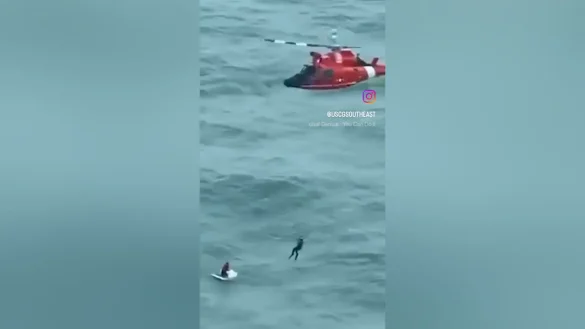 Coast Guard video shows helicopter crew rescue man on cooler off Florida coast after Hurricane Milton