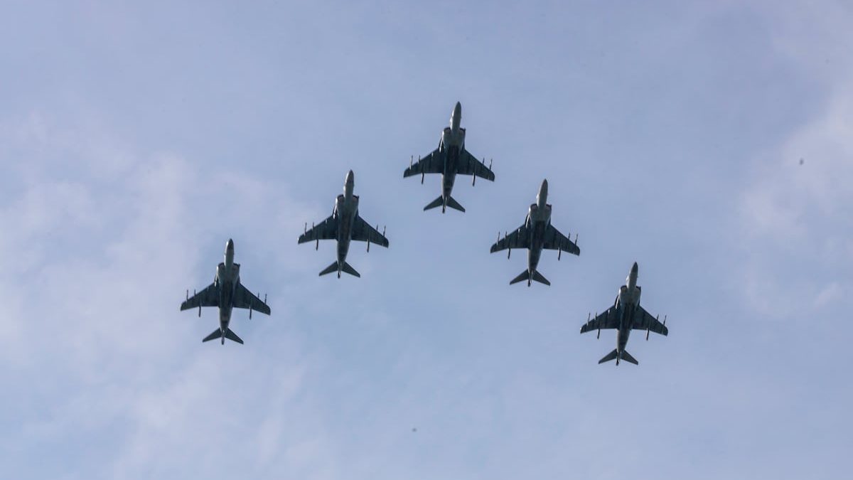 Marine squadron conducts its final Harrier flight in switch to F-35