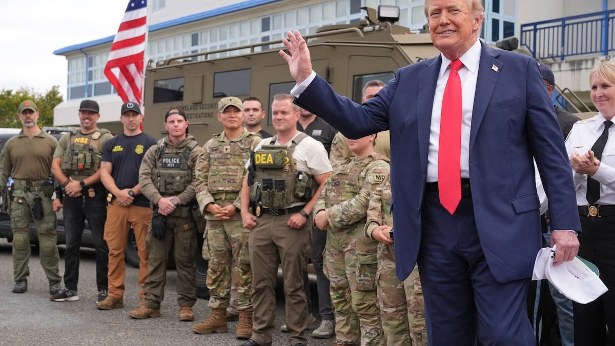 Trump touts tough-on-crime mantra during visit to Guard troops in DC