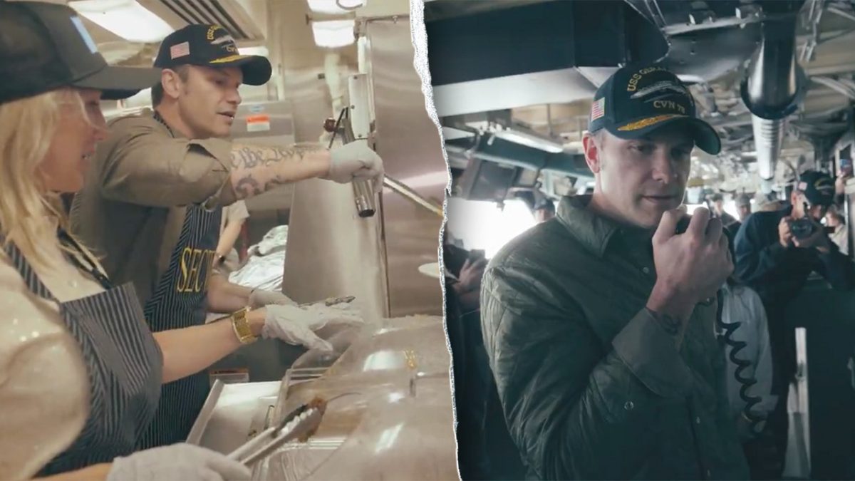 Pete Hegseth serves Thanksgiving meals to deployed Navy sailors