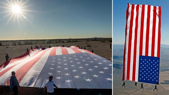 US skydivers reclaim record by flying massive American flag in freefall jump