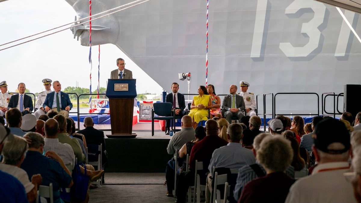 Navy christens Flight III Arleigh Burke-class destroyer after Korean War hero